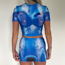 Load image into Gallery viewer, Blue Two Piece Cropped T Shirt and Mini Skirt Set
