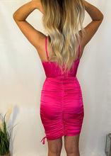 Load image into Gallery viewer, Selene Silk Hot Pink Midi Bodycon Dress
